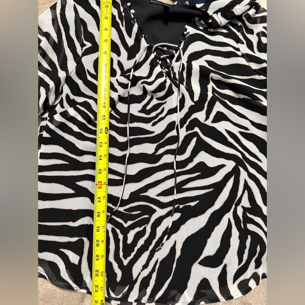 White House Black Market Zebra Print Lace-Up Blouse, Size Small - Picture 10 of 12